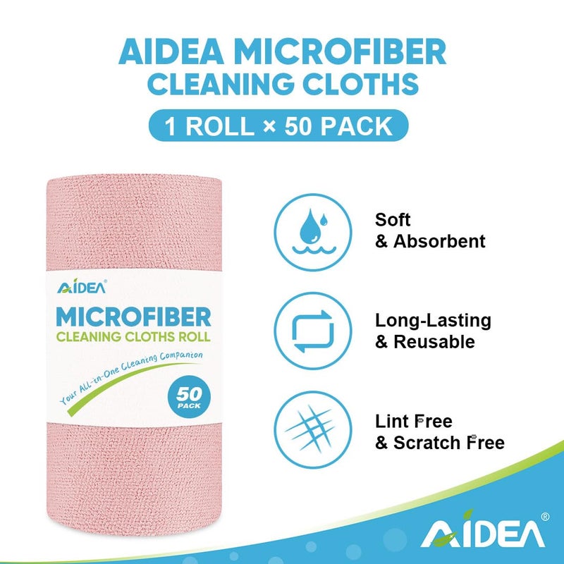 AIDEA Microfiber Cleaning Cloth Roll  50PK  Tear Away Reusable Paper Towels Pink  Commercial Shop Rags  Microfiber Towels for Cars  Lint Free Cleaning Rags for House  Kitchen  Garage Shop  11.5""?11.5"" - Image 2
